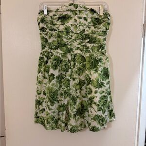 Abercrombie & Fitch Strapless Green Floral Emerson Ruched Strapless Romper